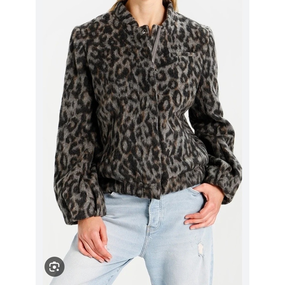Banana republic bomber jacket wool.blend animal print size small concert